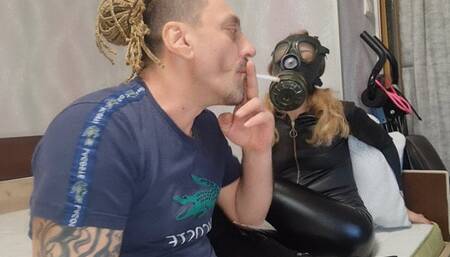 smoking, gas mask, latex, high heels