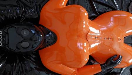 RUBBERS FINEST TWINSET & ORANGE RUBBER NECK ENTRY CATSUIT