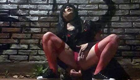 Crossdresser Teasing and Masturbating in Outdoor