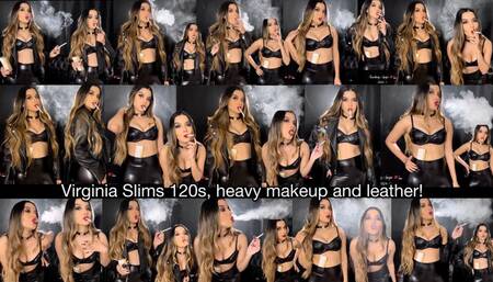 VS 120’s, heavy makeup and leather outfit!