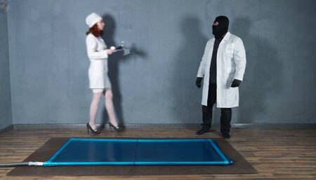 New hospital nurse treatments in blue latex bed gag pear gag and vibro