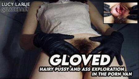Gloved Hairy Pussy and Ass Exploration in the Porn Van