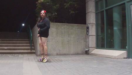Sissy Amateur MILF CD Outdoors Outdoors at Night Solo Masturbation with Object in the Ass