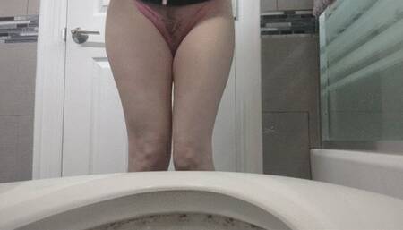 Peeing Over Toilet 3 Times Squat Spread and Spray 1