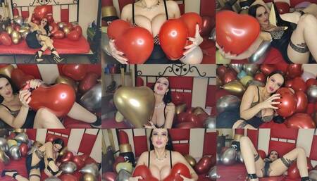 Valentines Day Blowing and popping balloons