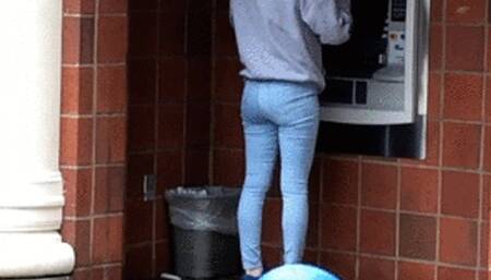 Scarlet pees her jeans at the ATM!