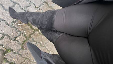 NINA WEARING CASADEI SUEDE BOOTS WALKING IN THE STREET