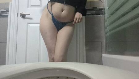 Peeing Over Toilet 3 Times Pussy Spread and Spray 1