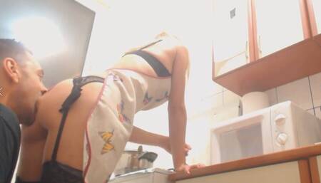 cooking, pussy and ass fuck, cum on ass