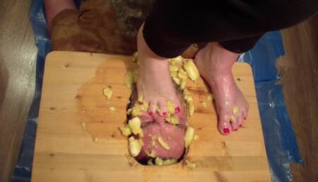 Crushing bananas barefoot on the face