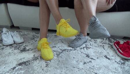 Victoria AND Lory wiggling toes in skinny sneakers 4TW