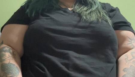 Big belly babe plays with tummy