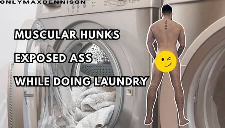 Muscular hunks exposed ass while doing laundry