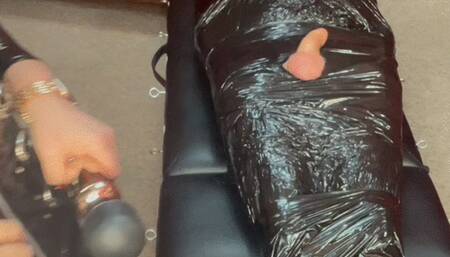 Total pallet wrap enclosure session featuring a little tease and denial Part 1 of 3
