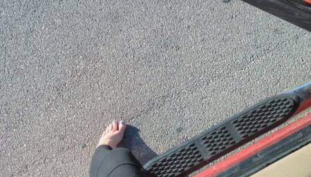 Fifi forgets shoes again and has to drive really fast to make it to work on time