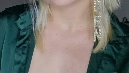 Braless Smoking in my green Satin Shirt