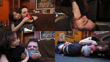 Kevin tied up and gagged by Andy!