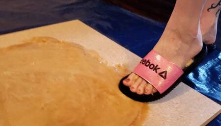 Karina Stuck in Sticky Pink and Black Slides