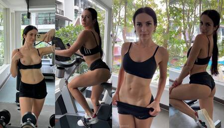 Boobs flashing in a gym and naughty workout