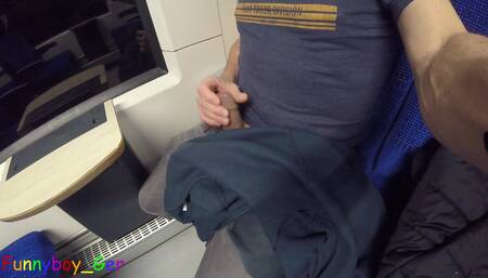 Kinky Guy Jerks His Fat Cock on the Train Ride Home and Squirts His Creamy Cum on a Storage Area