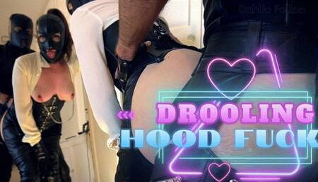 Drooling Ballgag Fuck and Suck in Leather Hood with Facial