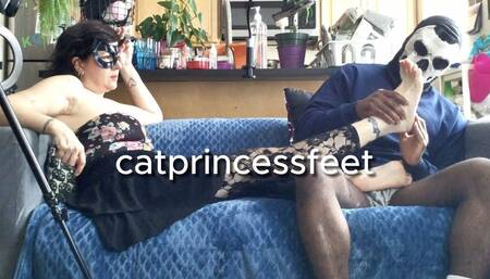 Oily foot massage before another footjob marathon, young footboy and hot Hungarian milf