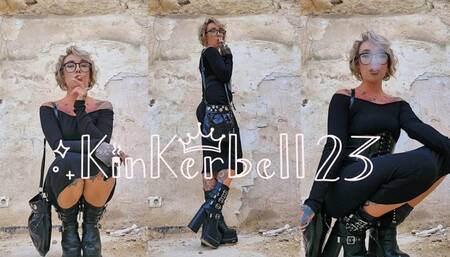 Crushing cigarette in the mud with chunky Leather boots - Kinkerbell23