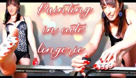 Painting in cute lingerie