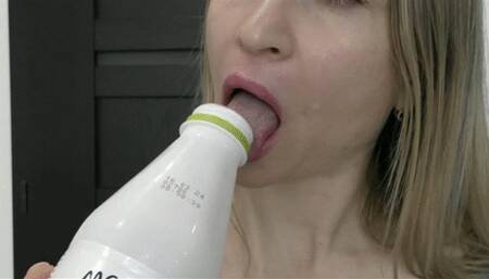 Drinking swallowing drinking yogurt sounds MP4 FULL HD 1080p