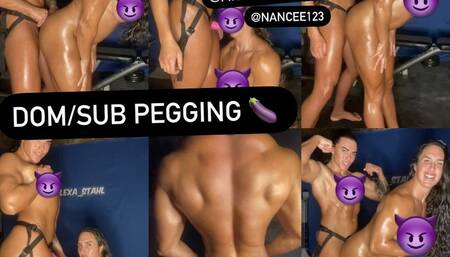 Lesbian Dominant & Submissive Pegging in Gym, Oiled Muscular Female Bodybuilders Fucking Strapon