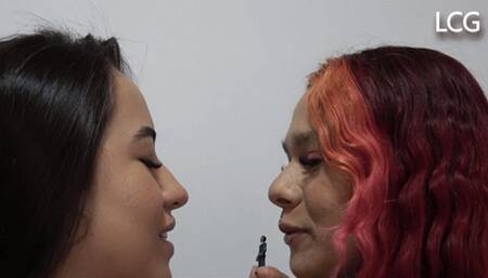 Adriana And Catalina Kissing Shrunken Male