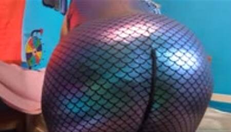 Blue Foil Catsuit Closeup