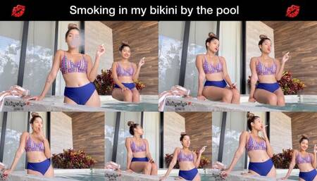 Smoking in bikini on my airbnb pool in Tulum