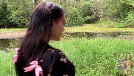 Milf sucking and fucking a follower outdoors