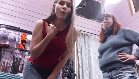 Two barefoot girls toy trampling (wmv)