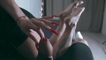 Long red nails play with foreskin 3 (1080p)