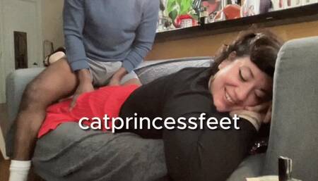 Between marathon draining him i asked for a massage, got some tickling too, long toes, high arches