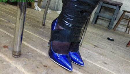 Hot blonde club girl wrapped in tape, breast bound, hogtied for bound orgasms (MP4 HD 6000kbps)