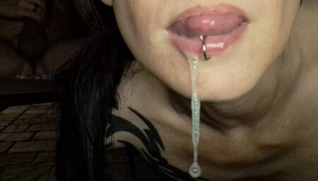 Outdoor Goth Blowjob And Cum Play with Gagging