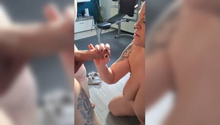 Fun with My Neighbor, Blowjob, Fucking Boobs, Footjob with Cumshot