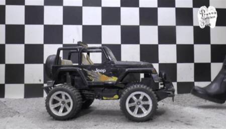 Big RC-Car crushed under Christin floor view