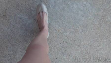 Fifi pedal play and driving in sparkly nude ballet flats