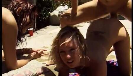Lucky Stud Gets His Hard Cock Sucked by Two Chicks