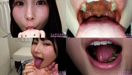 Kana Yura - Showing inside cute girl's mouth, chewing gummy candys, sucking fingers, licking and sucking human doll, and chewing dried sardines