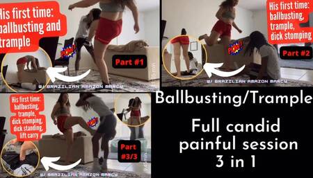 His First Time Ballbusting, trampling, lift and carry 3 in 1 candid Full Session with Brutal Goddess Marcy
