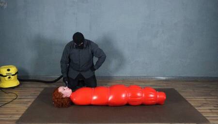 Red inflatable bondage with red straps