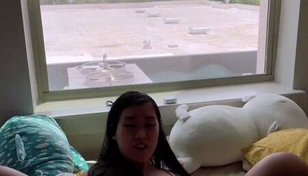 Asian Girl With Hairy Bush Has Fun With Dildo