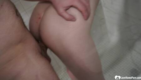 Beauty gives a blowjob after I fuck her