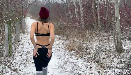 Wife gets huge public double creampie in snow storm from husband and friend / Sloppy seconds