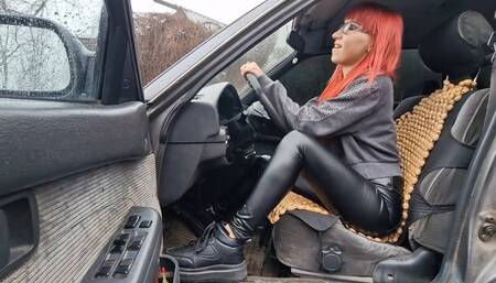 Anya's frolicking around revving the engine in an old car